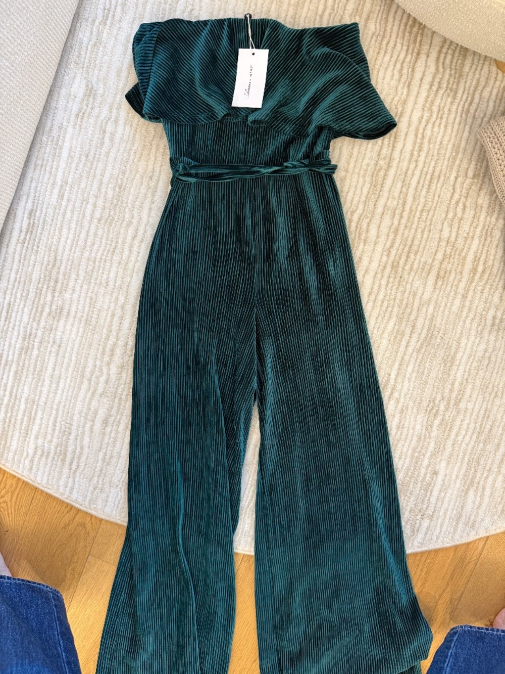 Lovers & Friends Strapless Green Velvet Jumpsuit NWT
